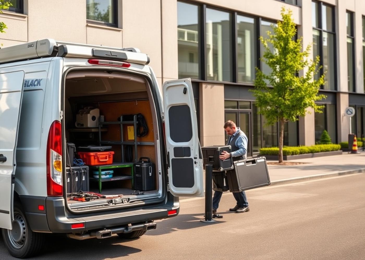 Servicefahrzeug mit Tresorwerkzeug im Vor-Ort-Einsatz in Berlin